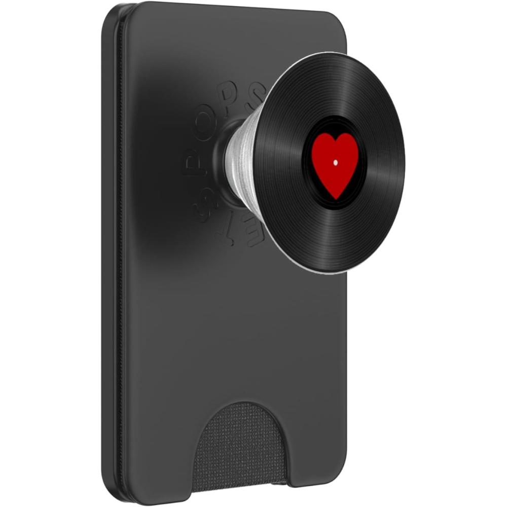 imageRetro Vinyl Record Red Heart Music Lover PopSockets Adhesive PopGripMagnetic PopWallet