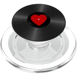 Retro Vinyl Record Red Heart Music Lover PopSockets Adhesive PopGrip(Magnetic PopGrip)