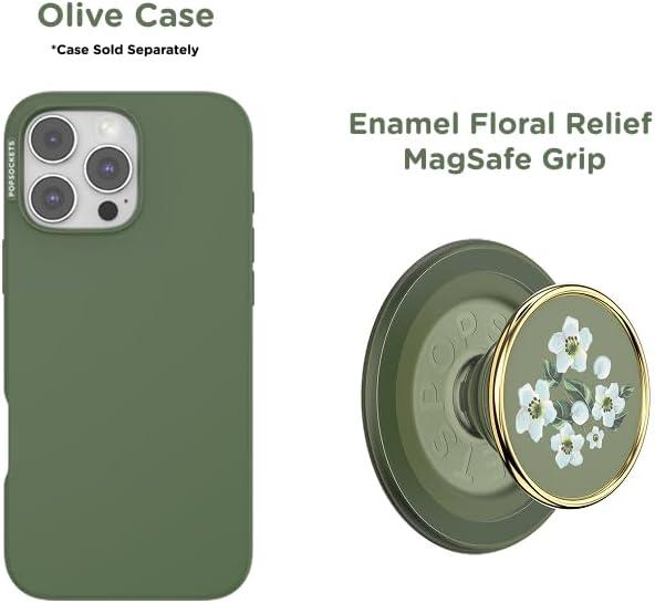 imagePopSockets Phone Grip for MagSafe with Kickstand Magnetic Stand Swappable Top Secure Hold for iPhone MagSafe Cases Phone amp Tablet Grip Enamel Lace Blue VermeerFloral Relief