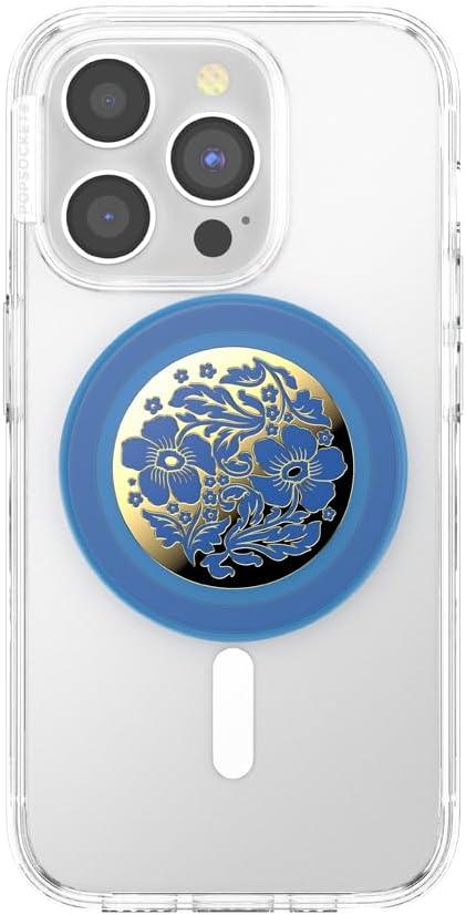 imagePopSockets Phone Grip for MagSafe with Kickstand Magnetic Stand Swappable Top Secure Hold for iPhone MagSafe Cases Phone amp Tablet Grip Enamel Lace Blue VermeerLace Vermeer