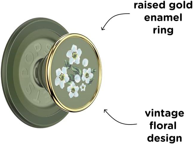 imagePopSockets Phone Grip for MagSafe with Kickstand Magnetic Stand Swappable Top Secure Hold for iPhone MagSafe Cases Phone amp Tablet Grip Enamel Lace Blue VermeerFloral Relief