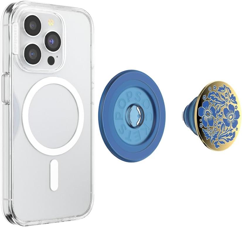 imagePopSockets Phone Grip for MagSafe with Kickstand Magnetic Stand Swappable Top Secure Hold for iPhone MagSafe Cases Phone amp Tablet Grip Enamel Lace Blue VermeerLace Vermeer