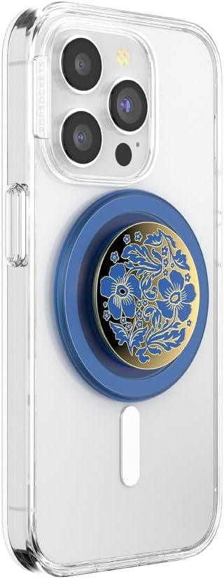 imagePopSockets Phone Grip for MagSafe with Kickstand Magnetic Stand Swappable Top Secure Hold for iPhone MagSafe Cases Phone amp Tablet Grip Enamel Lace Blue VermeerLace Vermeer