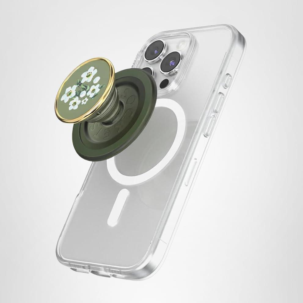 imagePopSockets Phone Grip for MagSafe with Kickstand Magnetic Stand Swappable Top Secure Hold for iPhone MagSafe Cases Phone amp Tablet Grip Enamel Lace Blue VermeerFloral Relief