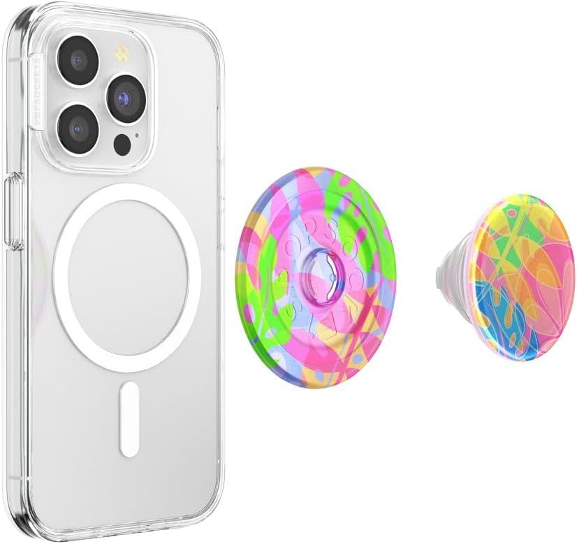 imagePopSockets Phone Grip for MagSafe with Kickstand Magnetic Stand Swappable Top Secure Hold for iPhone MagSafe Cases Phone amp Tablet Grip Cute PopSockets Rainbow GlassBoca Palm