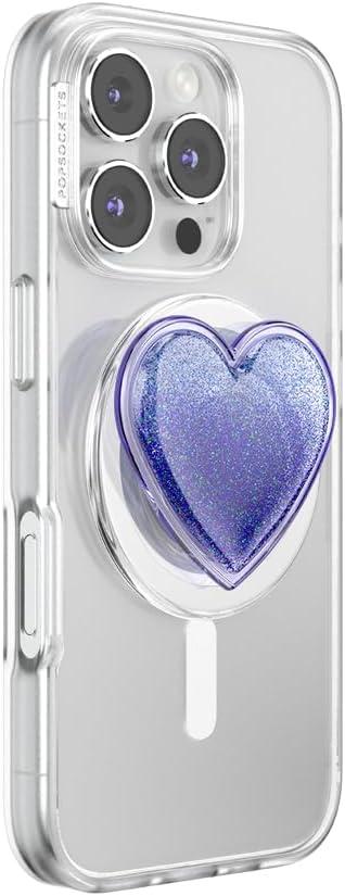 imagePopSockets Phone Grip for MagSafe with Kickstand Magnetic Stand Swappable Top Secure Hold for iPhone MagSafe Cases Phone amp Tablet GripSquishy Tidepool Heart Lavendar