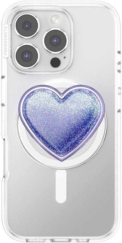 imagePopSockets Phone Grip for MagSafe with Kickstand Magnetic Stand Swappable Top Secure Hold for iPhone MagSafe Cases Phone amp Tablet GripSquishy Tidepool Heart Lavendar