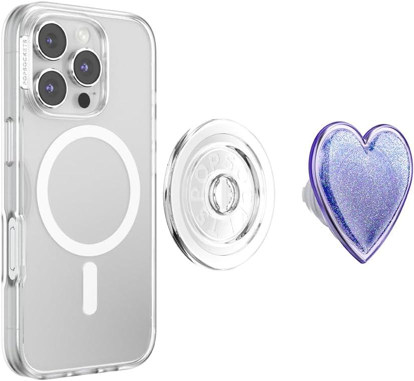 imagePopSockets Phone Grip for MagSafe with Kickstand Magnetic Stand Swappable Top Secure Hold for iPhone MagSafe Cases Phone amp Tablet GripSquishy Tidepool Heart Lavendar