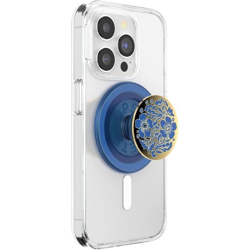 imagePopSockets Phone Grip for MagSafe with Kickstand Magnetic Stand Swappable Top Secure Hold for iPhone MagSafe Cases Phone amp Tablet Grip  Enamel Lace Blue VermeerLace Vermeer