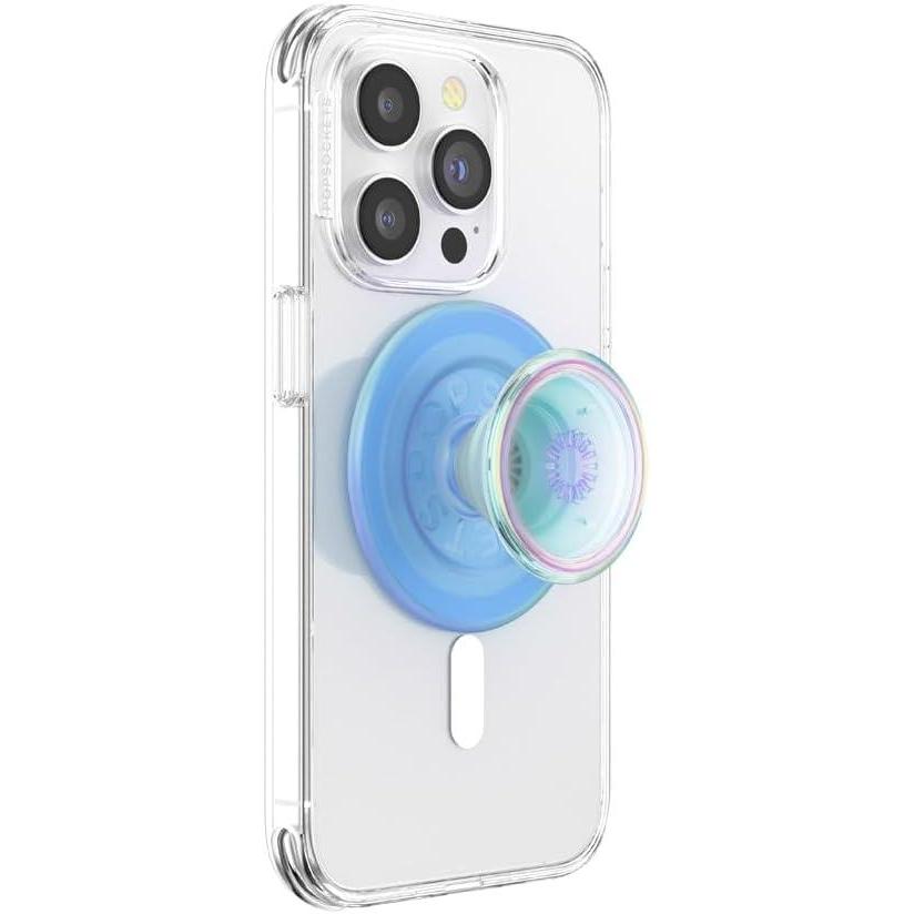 imagePopSockets Phone Grip for MagSafe with Kickstand Magnetic Stand Swappable Top Secure Hold for iPhone MagSafe Cases Phone amp Tablet Grip  Plant Based  ClearBlue Opalescent