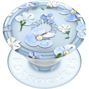 PopSockets Phone Grip for MagSafe with Kickstand, Magnetic Stand, Swappable Top, Secure Hold for iPhone MagSafe Cases, Phone & Tablet Grip – Plant Based – Clear(Blue Fields)