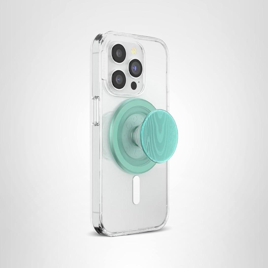 imagePopSockets Phone Grip with Expanding Kickstand Adhesive Grip Floral BustAlum Moire Turquoise