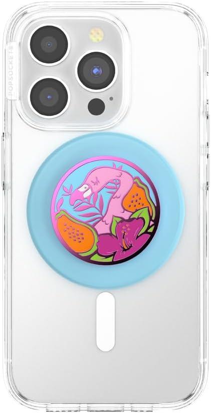imagePopSockets Phone Grip with Expanding Kickstand Adhesive Grip Floral BustEnamel Flamingo