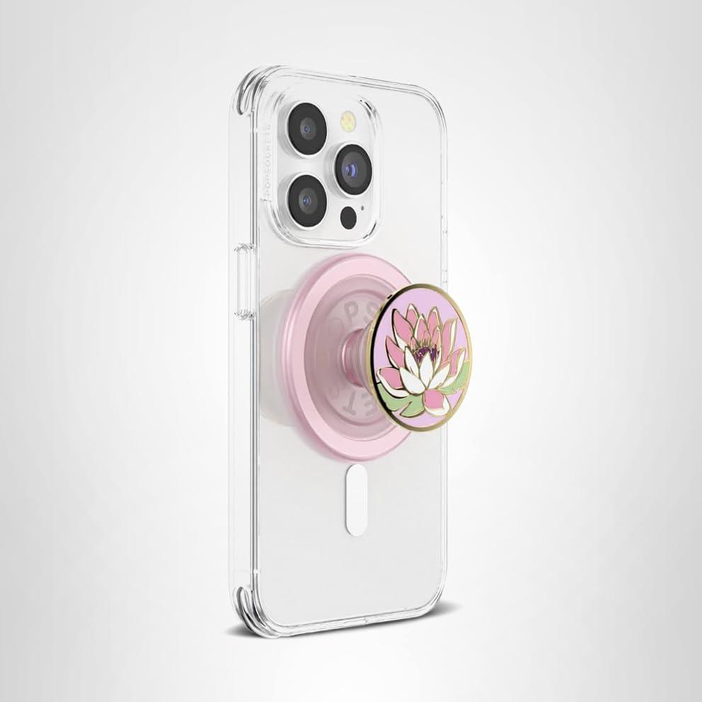 imagePopSockets Phone Grip with Expanding Kickstand Adhesive Grip Enamel Glitter Cherry BlossomWater Lily MagSafe