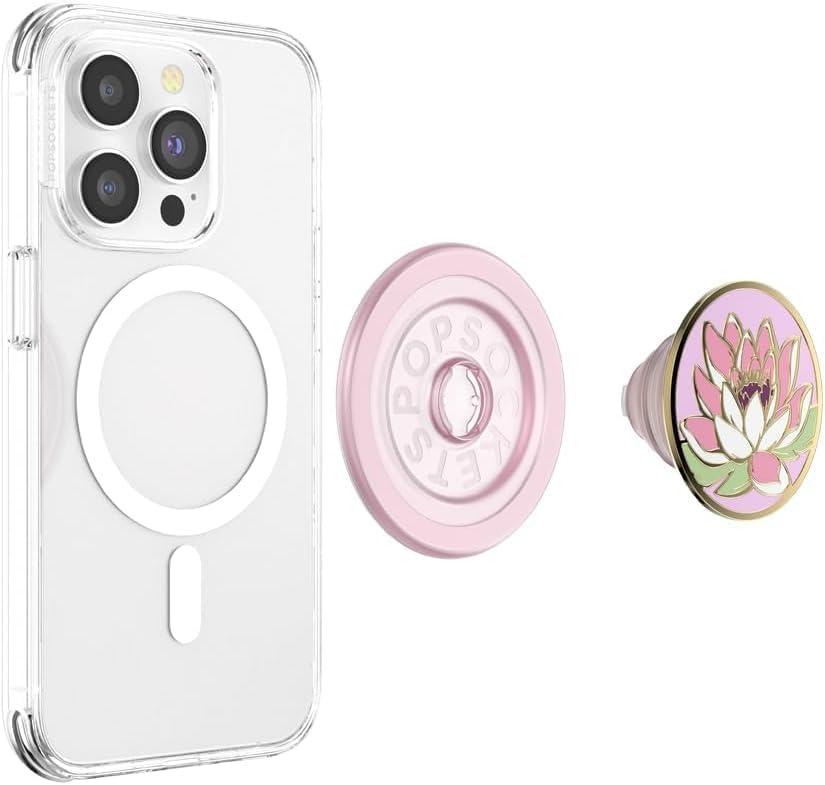 imagePopSockets Phone Grip with Expanding Kickstand Adhesive Grip Enamel Glitter Cherry BlossomWater Lily MagSafe