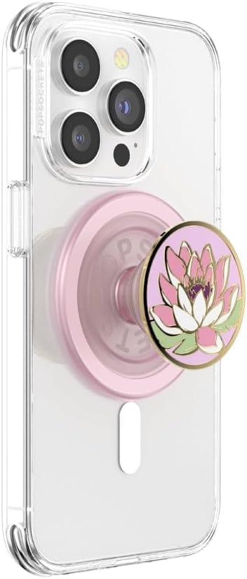 imagePopSockets Phone Grip with Expanding Kickstand Adhesive Grip Enamel Glitter Cherry BlossomWater Lily MagSafe