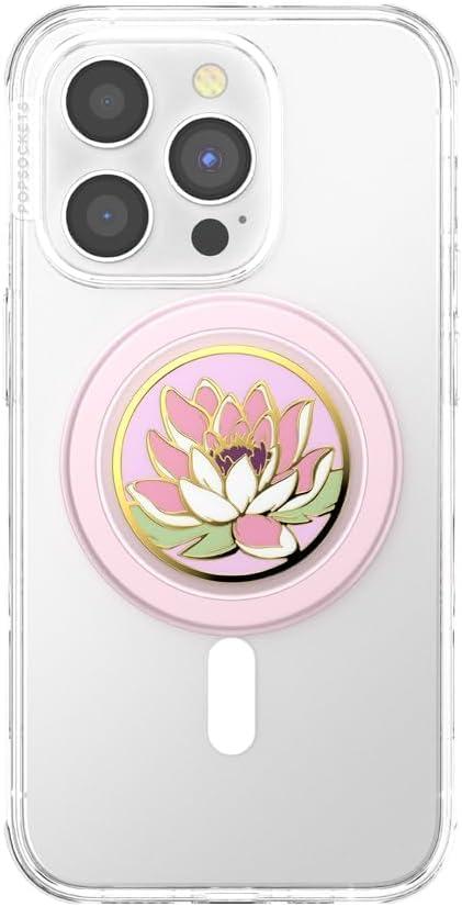 imagePopSockets Phone Grip with Expanding Kickstand Adhesive Grip Enamel Glitter Cherry BlossomWater Lily MagSafe