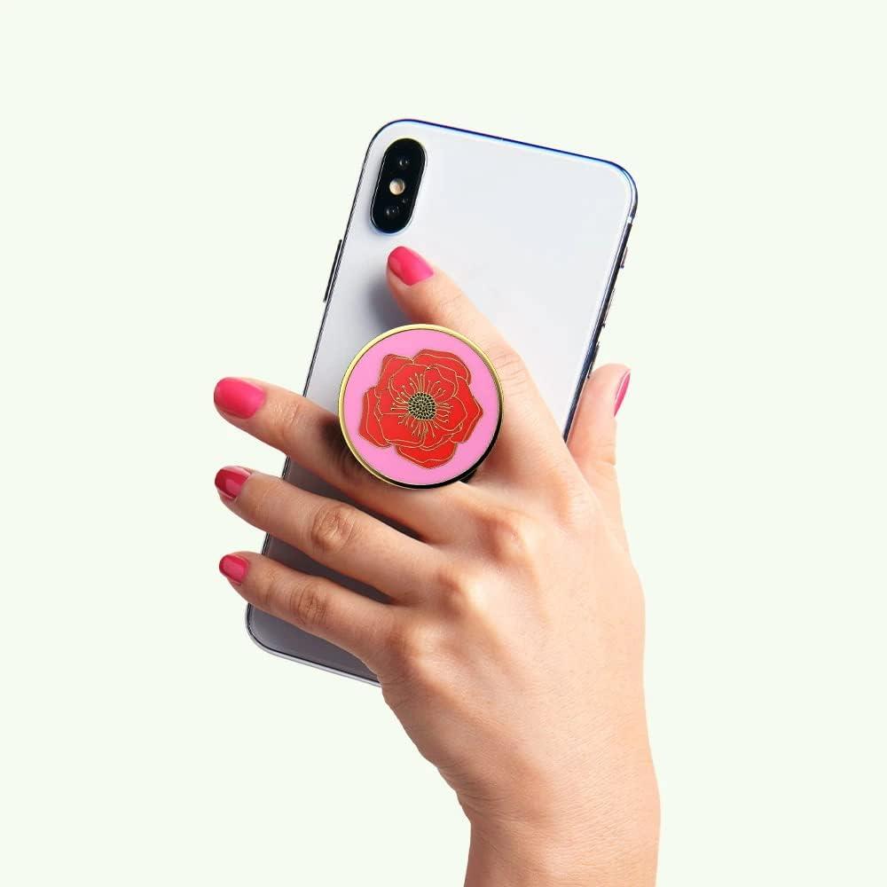 imagePopSockets Phone Grip with Expanding Kickstand Adhesive Grip Enamel PlumeriaBig Poppy