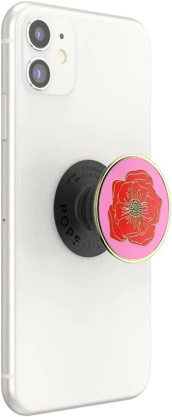 imagePopSockets Phone Grip with Expanding Kickstand Adhesive Grip Enamel PlumeriaBig Poppy