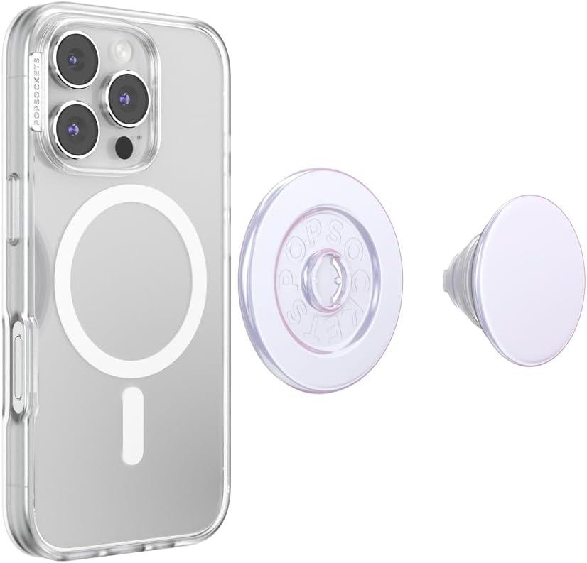 imagePopSockets Phone Grip with Expanding Kickstand Adhesive Grip Enamel PlumeriaIridescent White