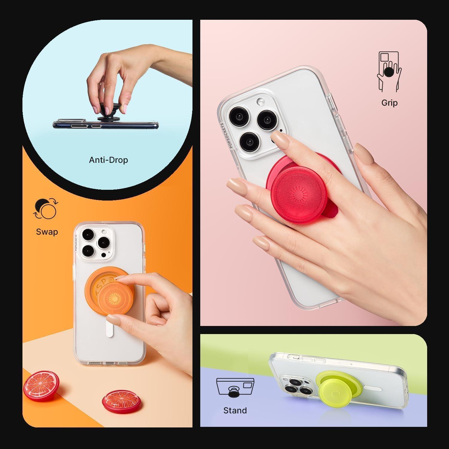 imagePopSockets Phone Grip with Expanding Kickstand Adhesive Grip Enamel PlumeriaIridescent White