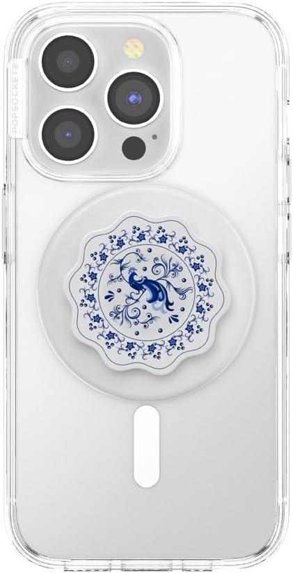 imagePopSockets Phone Grip with Expanding Kickstand Adhesive Grip Enamel PlumeriaPeacock Saucer