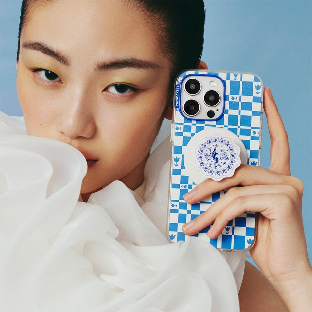 imagePopSockets Phone Grip with Expanding Kickstand Adhesive Grip Enamel PlumeriaPeacock Saucer