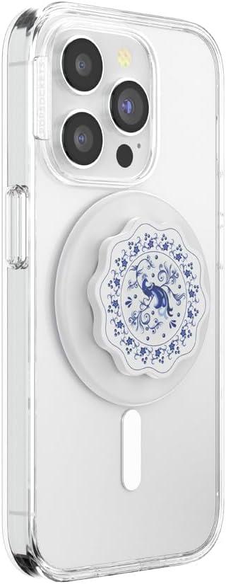 imagePopSockets Phone Grip with Expanding Kickstand Adhesive Grip Enamel PlumeriaPeacock Saucer