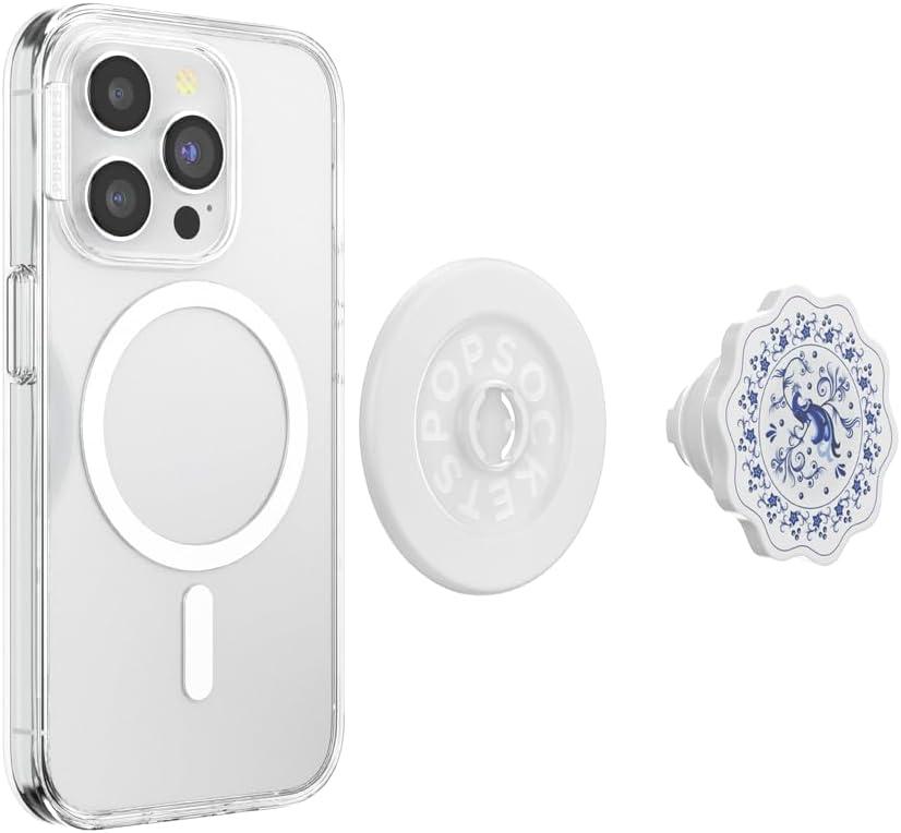 imagePopSockets Phone Grip with Expanding Kickstand Adhesive Grip Enamel PlumeriaPeacock Saucer