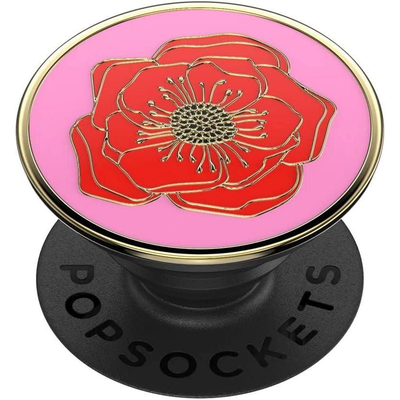 imagePopSockets Phone Grip with Expanding Kickstand Adhesive Grip Enamel  PlumeriaBig Poppy