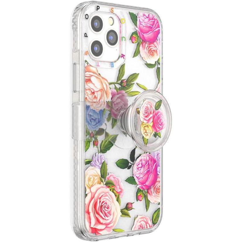 imagePopSockets iPhone 1212 Pro Case with Repositionable Slide Grip and Compatible with MagSafe BlackVintage Floral