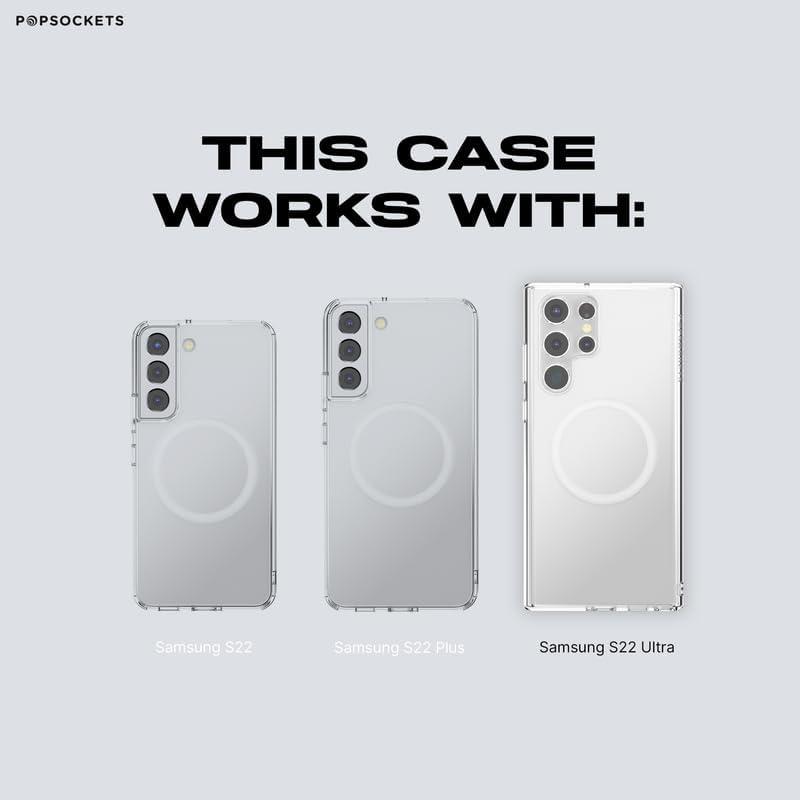 imagePopSockets Samsung Galaxy S22 Ultra Case Compatible with MagSafe Phone Case for Galaxy S22 Ultra Wireless Charging Compatible White Lotus Textile