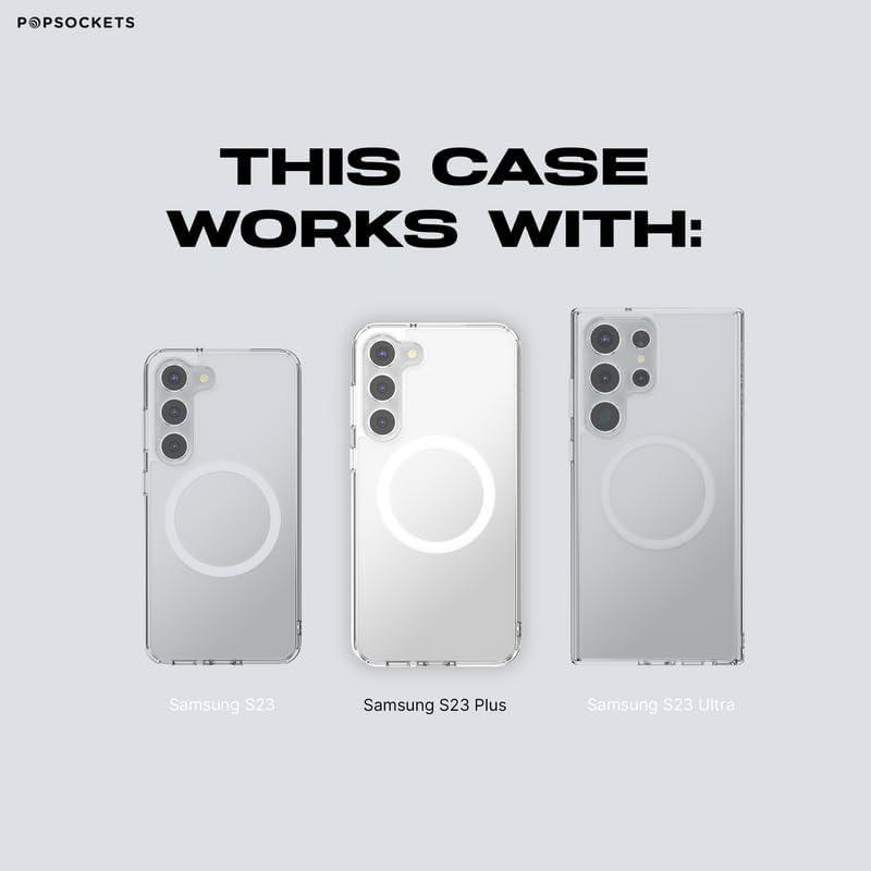 imagePopSockets Samsung Galaxy S23 Plus Case Compatible with MagSafe with Magnetic Round Phone Grip Included Phone Case for Galaxy S23 White Lotus Textile