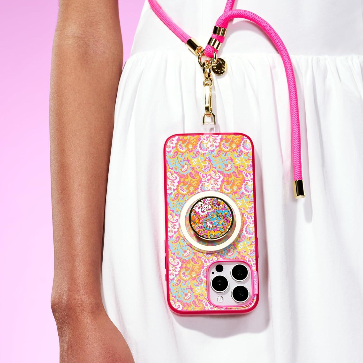 imagePopSockets Phone Lanyard Phone Holder Crossbody Device Strap King Cobra CobaltBoca Pink