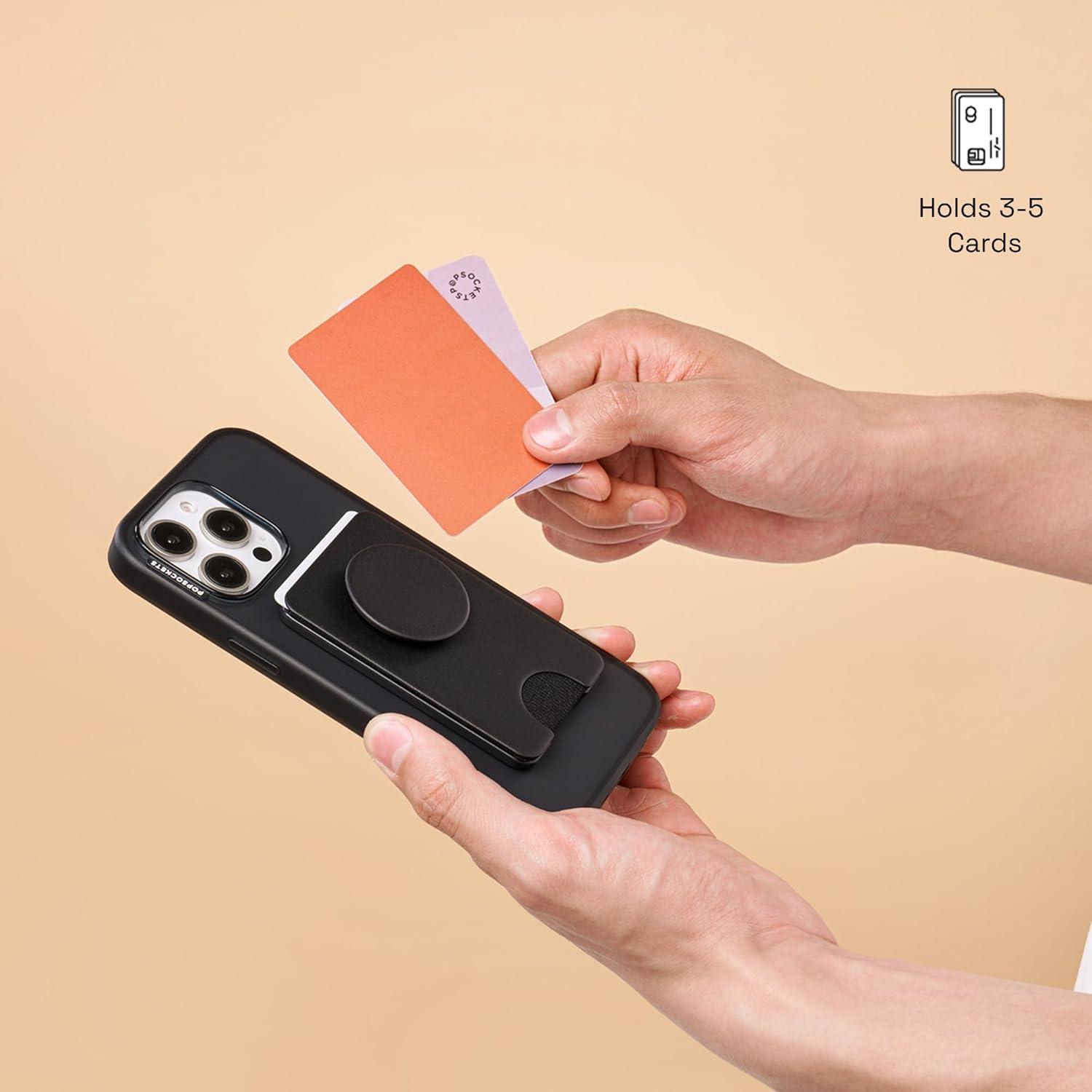 imagePopSockets Phone Wallet with Expanding Grip and Adapter Ring for MagSafe Phone Card Holder Wireless Charging Compatible Wallet Compatible with MagSafe FatigueBlack