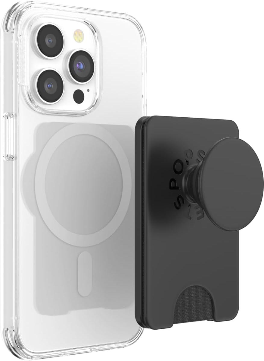 imagePopSockets Phone Wallet with Expanding Grip and Adapter Ring for MagSafe Phone Card Holder Wireless Charging Compatible Wallet Compatible with MagSafe FatigueBlack