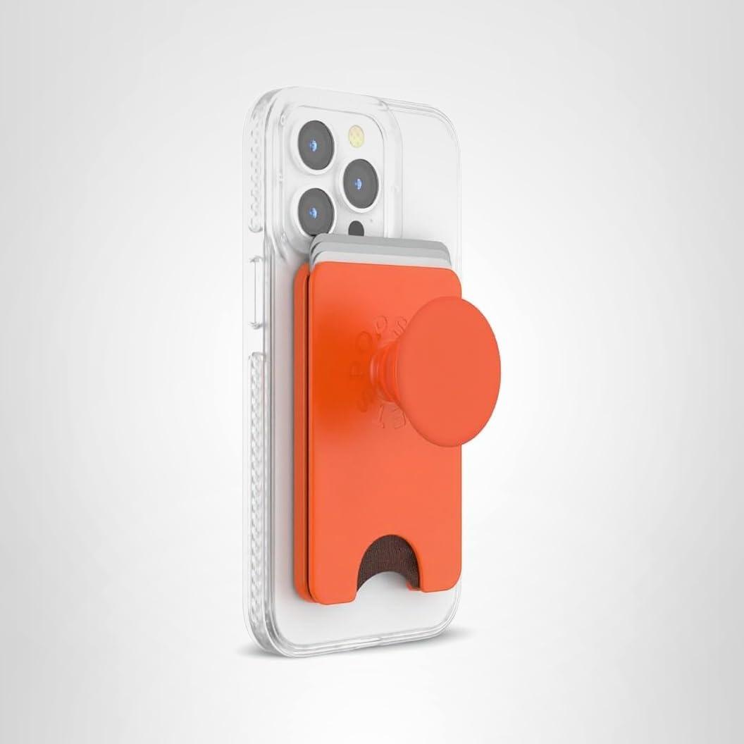 imagePopSockets Phone Wallet with Expanding Grip and Adapter Ring for MagSafe Phone Card Holder Wireless Charging Compatible Wallet Compatible with MagSafe FatiguePersimmon