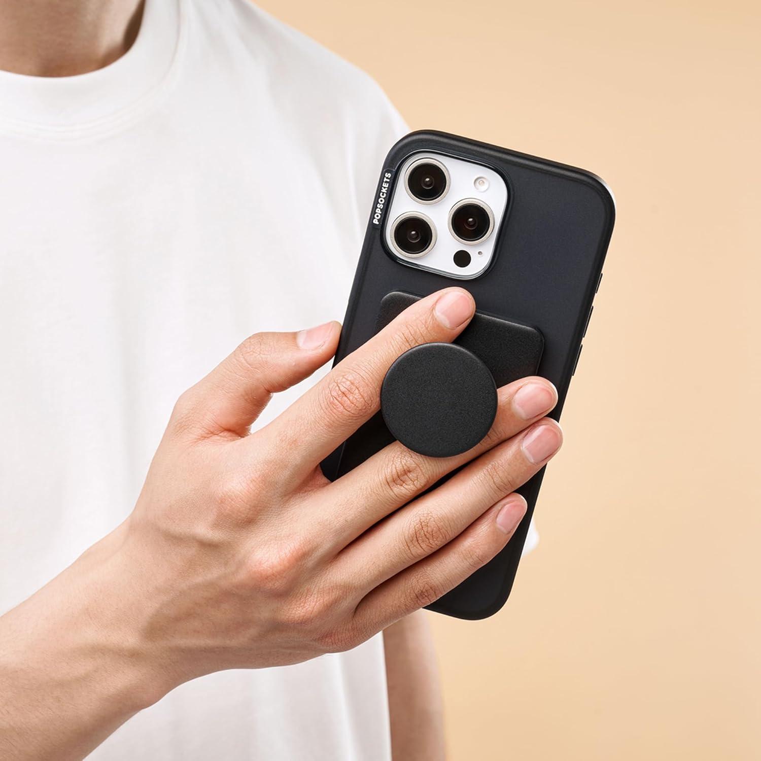 imagePopSockets Phone Wallet with Expanding Grip and Adapter Ring for MagSafe Phone Card Holder Wireless Charging Compatible Wallet Compatible with MagSafe FatigueBlack