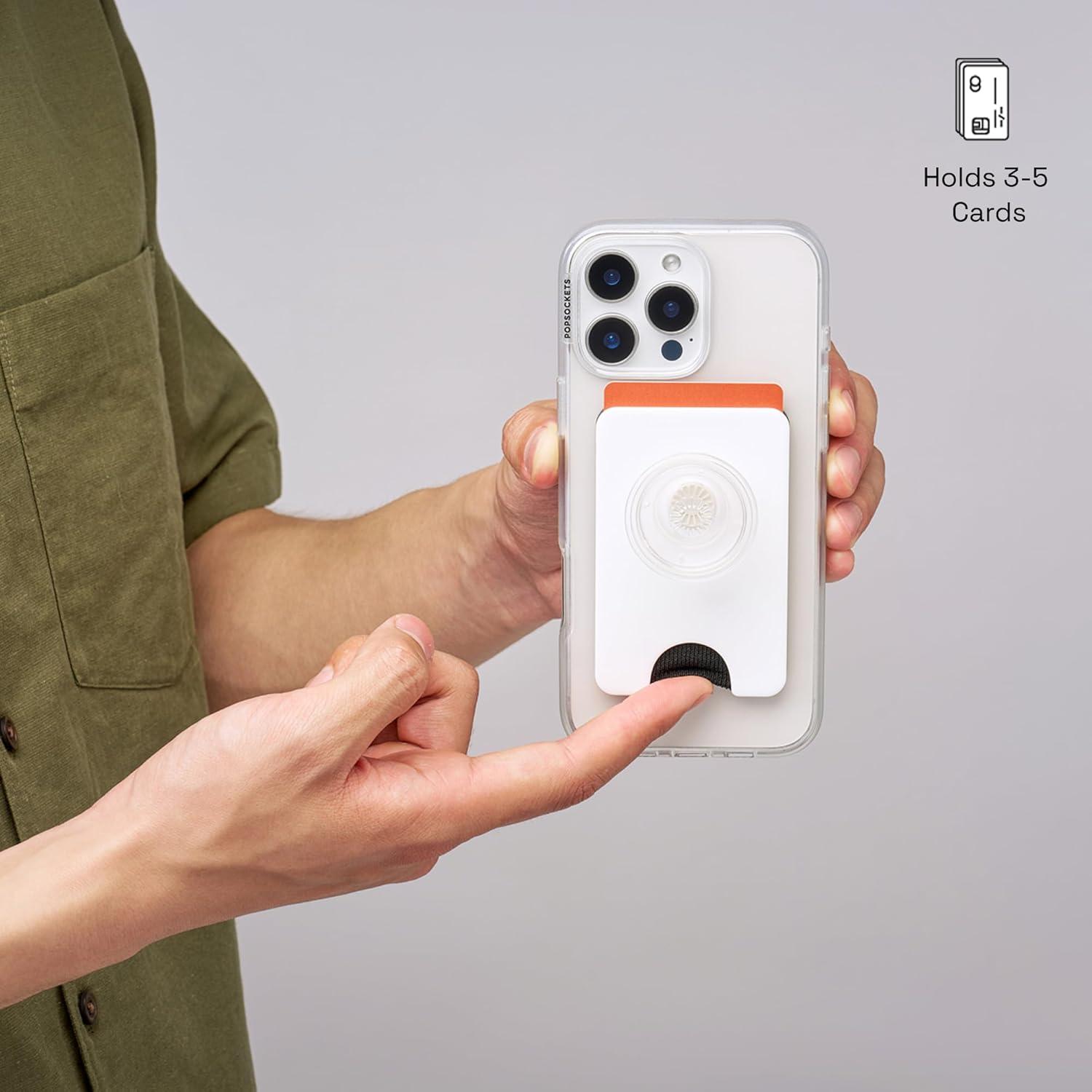 imagePopSockets Phone Wallet with Expanding Grip and Adapter Ring for MagSafe Phone Card Holder Wireless Charging Compatible Wallet Compatible with MagSafe FatigueWhite Clear