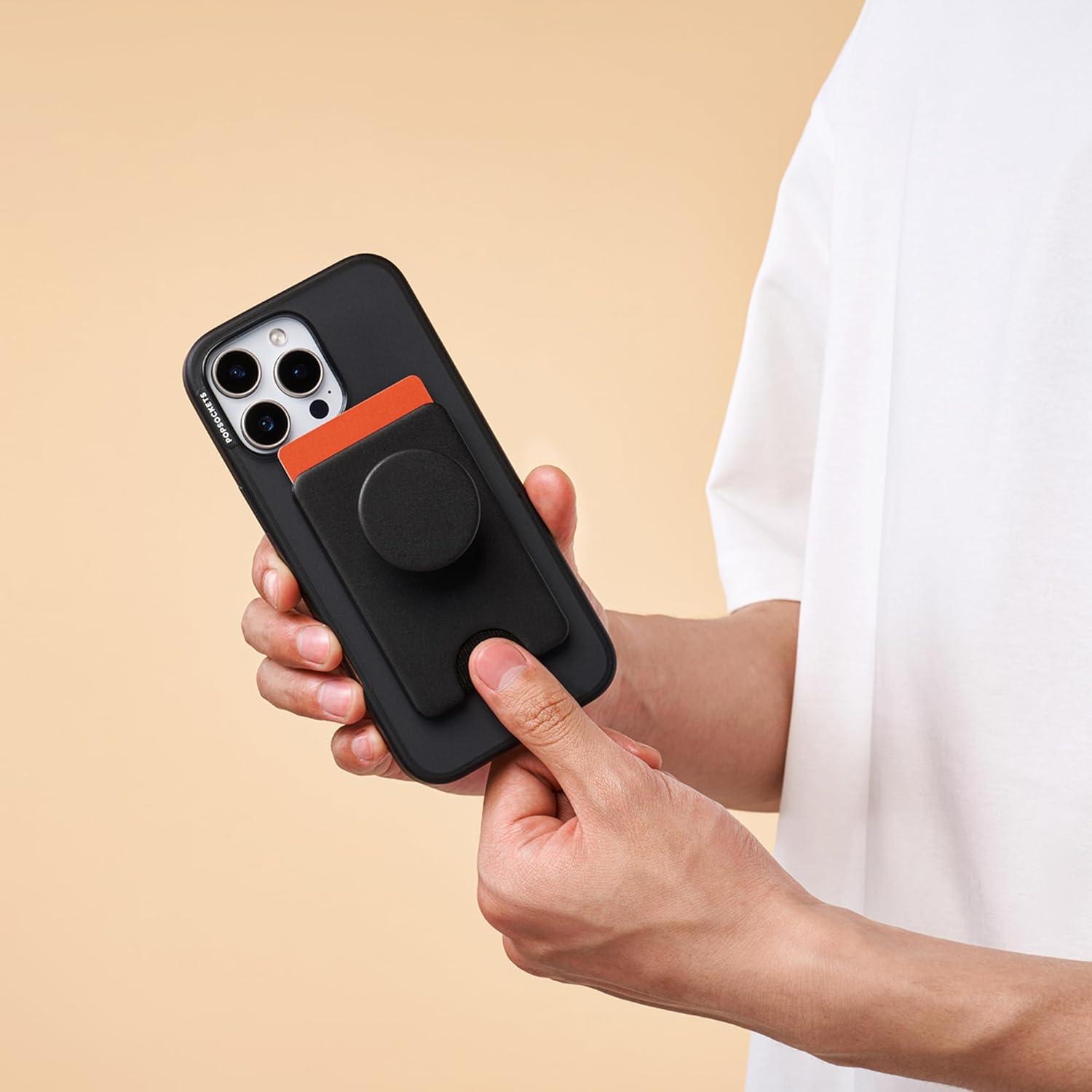 imagePopSockets Phone Wallet with Expanding Grip and Adapter Ring for MagSafe Phone Card Holder Wireless Charging Compatible Wallet Compatible with MagSafe FatigueBlack