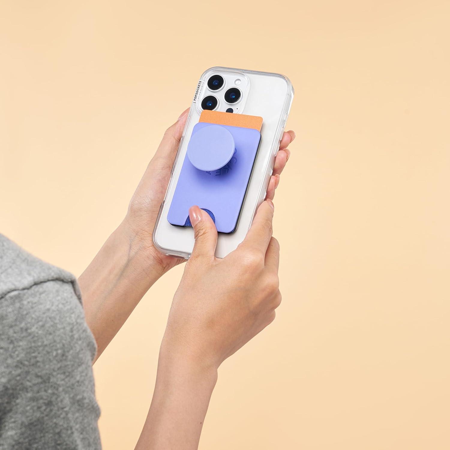 imagePopSockets Phone Wallet with Expanding Grip and Adapter Ring for MagSafe Phone Card Holder Wireless Charging Compatible Wallet Compatible with MagSafe FatiguePeriwinkle