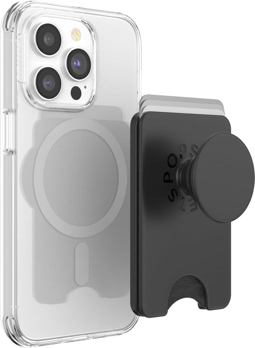 imagePopSockets Phone Wallet with Expanding Grip and Adapter Ring for MagSafe Phone Card Holder Wireless Charging Compatible Wallet Compatible with MagSafe FatigueBlack