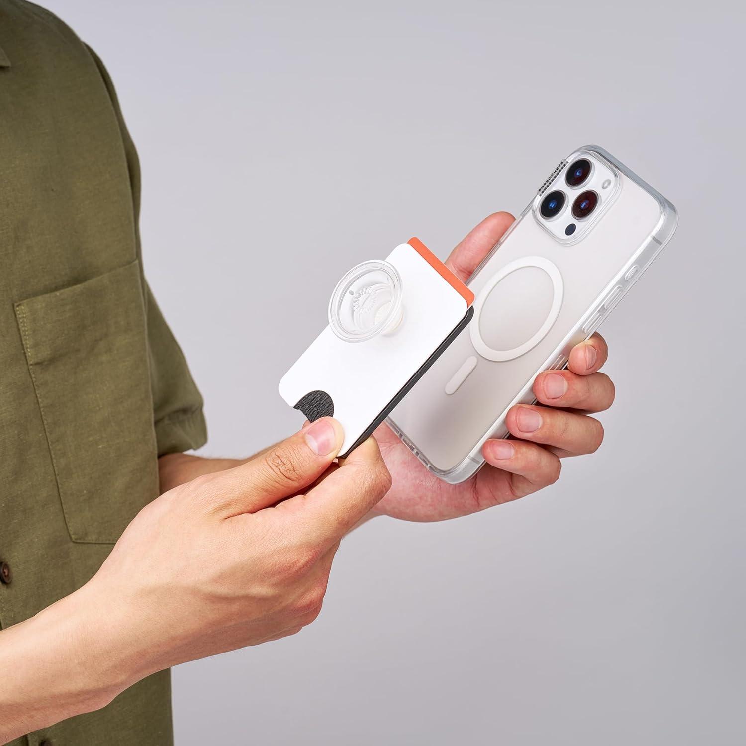 imagePopSockets Phone Wallet with Expanding Grip and Adapter Ring for MagSafe Phone Card Holder Wireless Charging Compatible Wallet Compatible with MagSafe FatigueWhite Clear