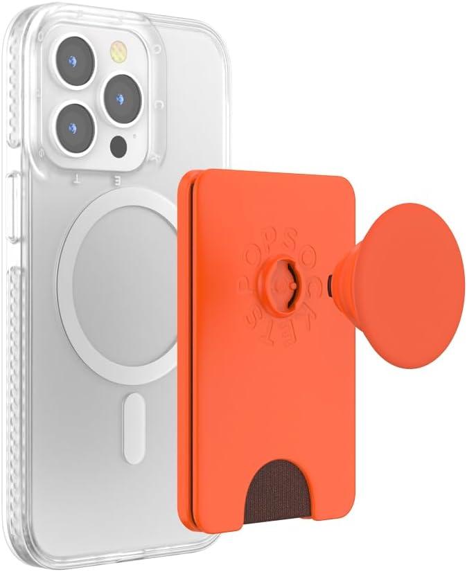 imagePopSockets Phone Wallet with Expanding Grip and Adapter Ring for MagSafe Phone Card Holder Wireless Charging Compatible Wallet Compatible with MagSafe FatiguePersimmon