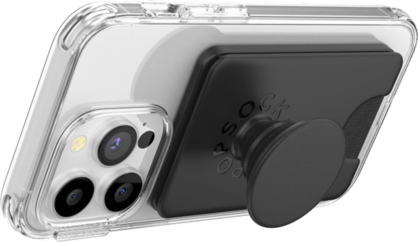 imagePopSockets Phone Wallet with Expanding Grip and Adapter Ring for MagSafe Phone Card Holder Wireless Charging Compatible Wallet Compatible with MagSafe FatigueBlack