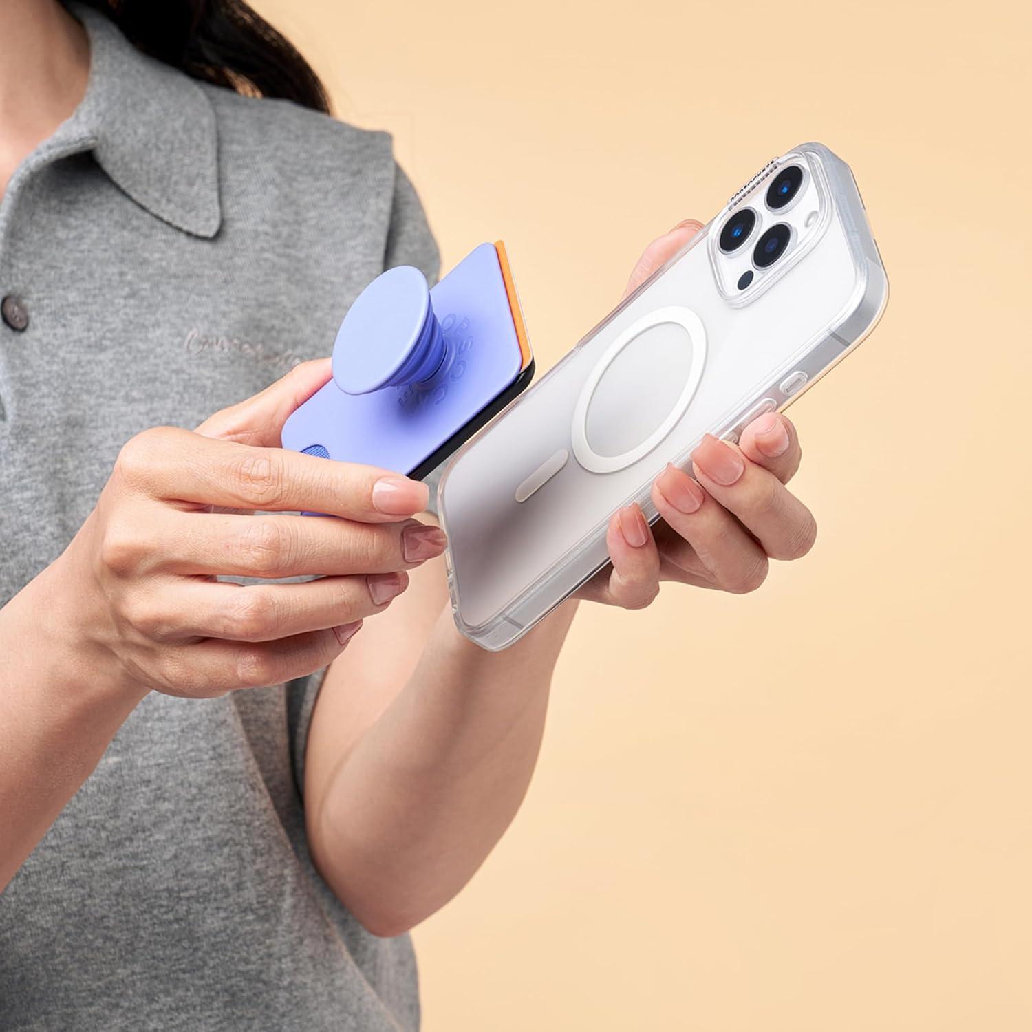 imagePopSockets Phone Wallet with Expanding Grip and Adapter Ring for MagSafe Phone Card Holder Wireless Charging Compatible Wallet Compatible with MagSafe FatiguePeriwinkle