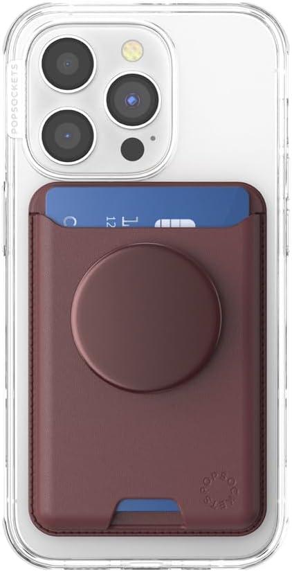 imagePopSockets Softgoods Phone Wallet and Adapter Ring for MagSafe Phone Card Holder Wireless Charging Compatible Wallet Compatible with MagSafe EucalyptusOxblood