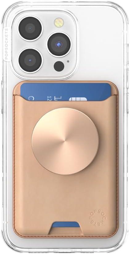 imagePopSockets Softgoods Phone Wallet and Adapter Ring for MagSafe Phone Card Holder Wireless Charging Compatible Wallet Compatible with MagSafe EucalyptusTan Nigiri