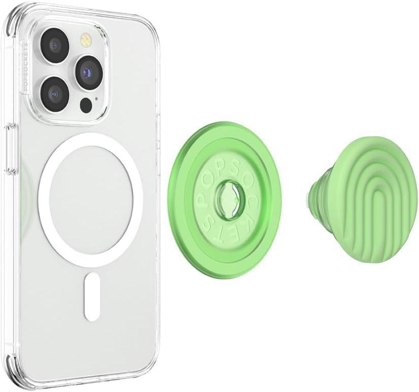 imageTitle PopSockets Phone Grip for MagSafe with Kickstand Magnetic Stand Swappable Top Secure Hold for iPhone MagSafe Cases Phone amp Tablet Grip Ripple Iridescent AbsintheMatcha Curves