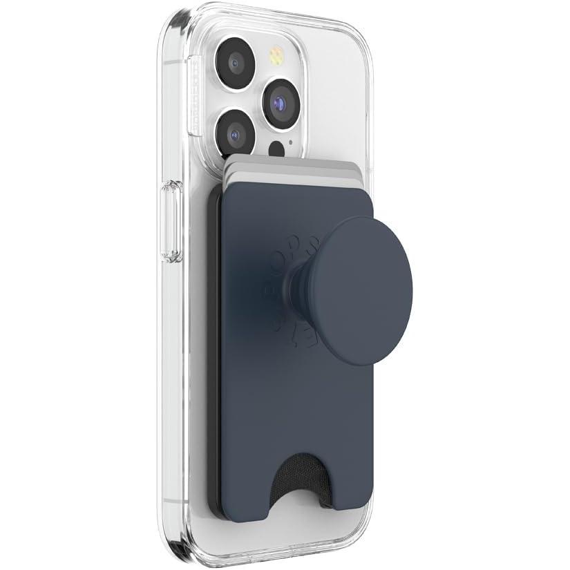 imagePopSockets Phone Wallet with Expanding Grip and Adapter Ring for MagSafe Phone Card Holder Wireless Charging Compatible Wallet Compatible with MagSafe FatigueNavy Blue